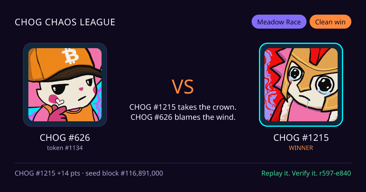 Highlight card: CHOG #626 versus CHOG #1215