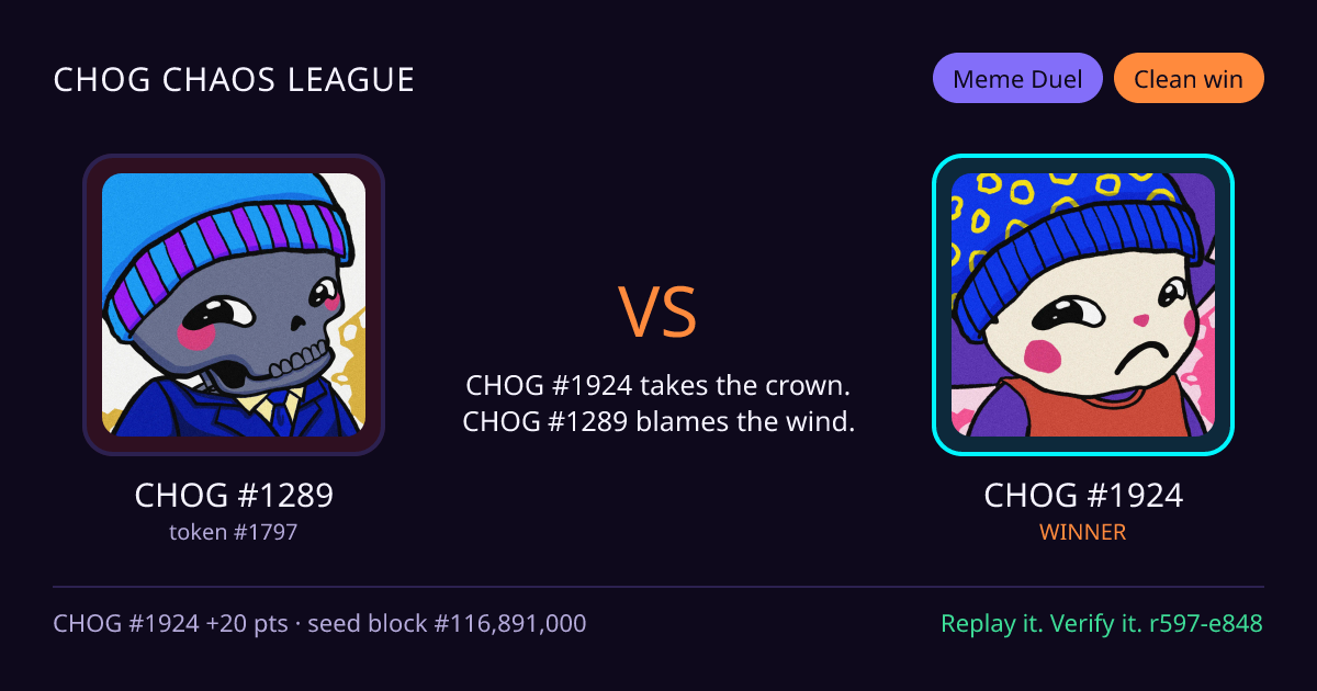 Highlight card: CHOG #1289 versus CHOG #1924