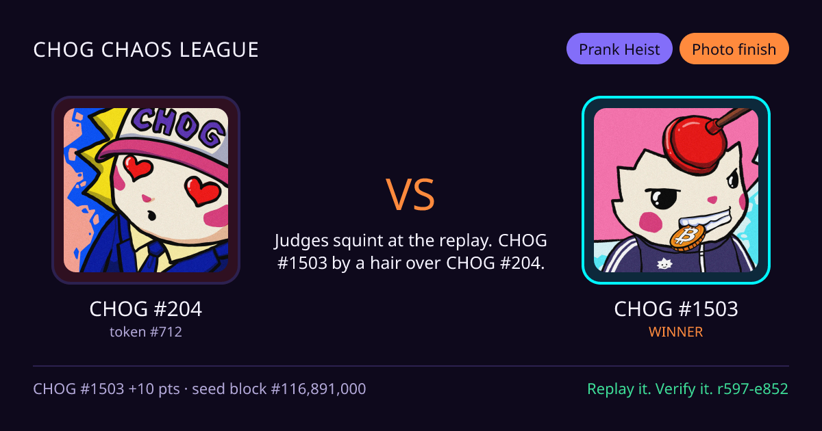 Highlight card: CHOG #204 versus CHOG #1503