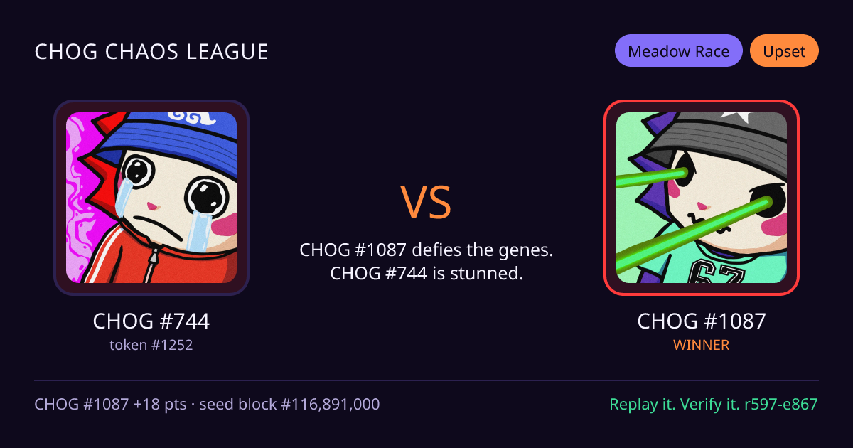 Highlight card: CHOG #744 versus CHOG #1087
