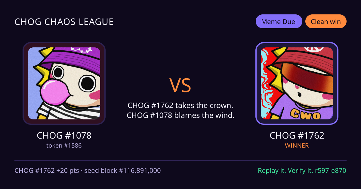 Highlight card: CHOG #1078 versus CHOG #1762