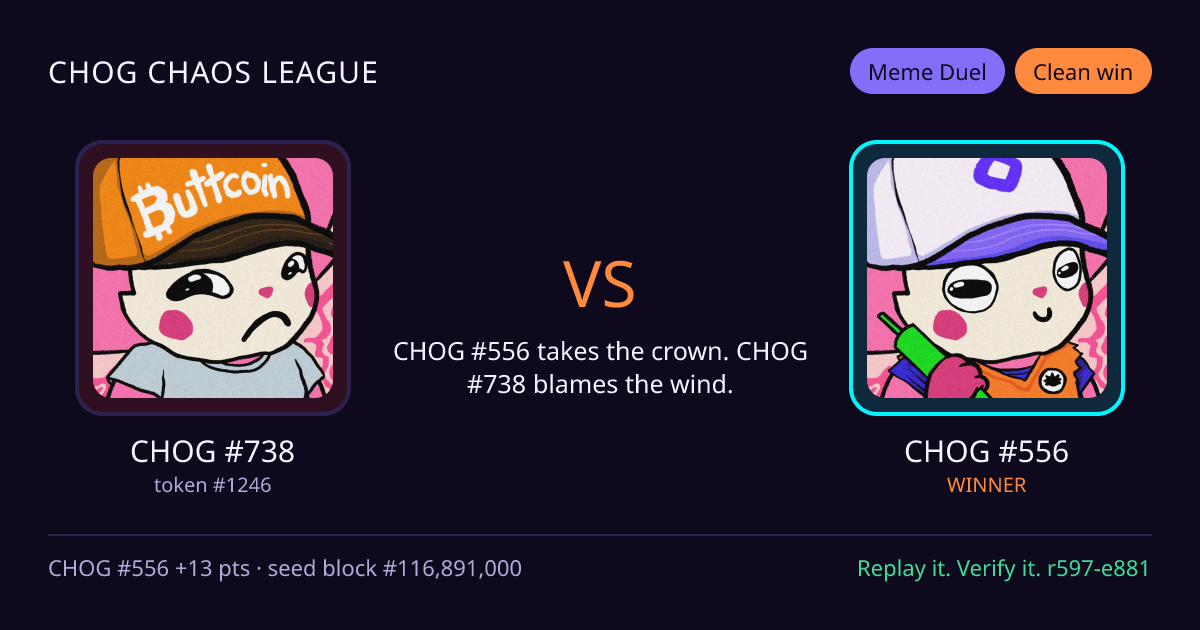 Highlight card: CHOG #738 versus CHOG #556