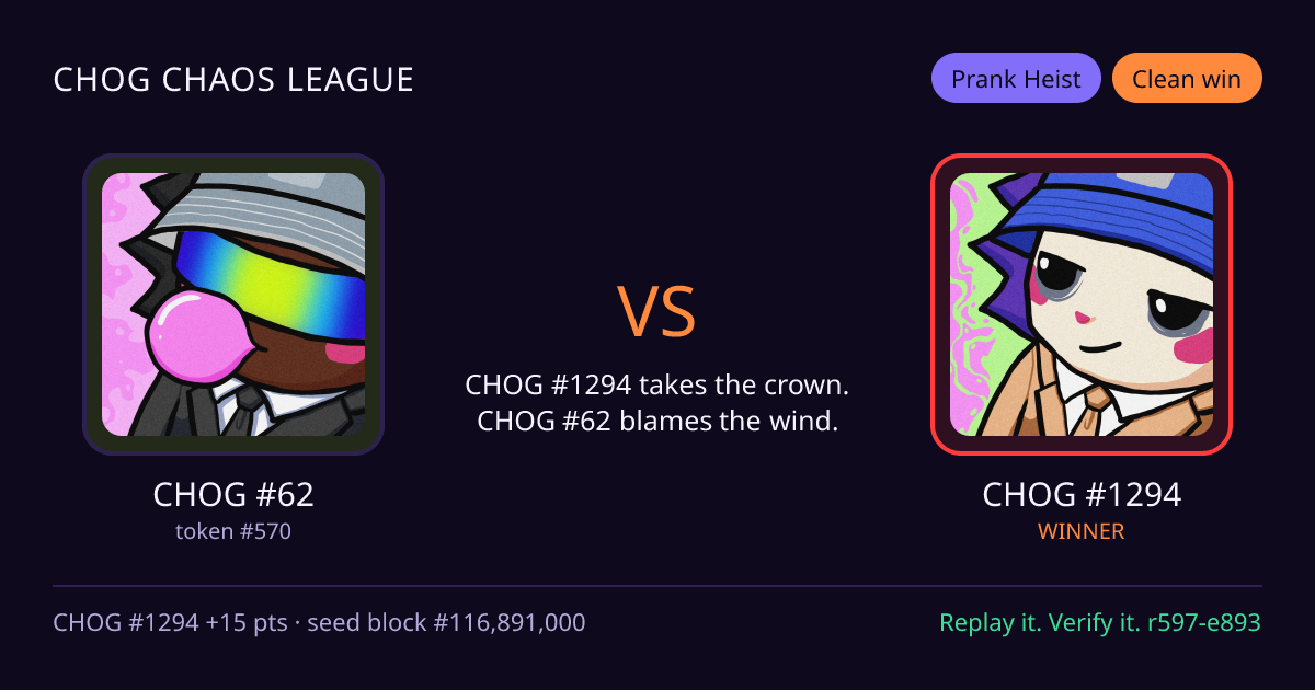 Highlight card: CHOG #62 versus CHOG #1294