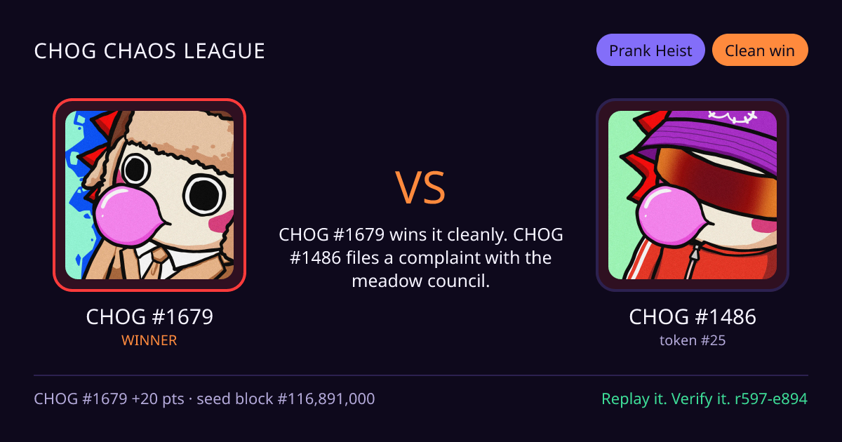 Highlight card: CHOG #1679 versus CHOG #1486