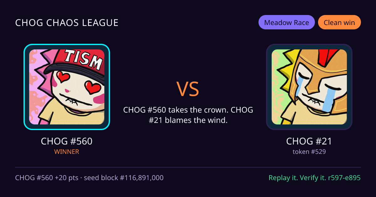 Highlight card: CHOG #560 versus CHOG #21