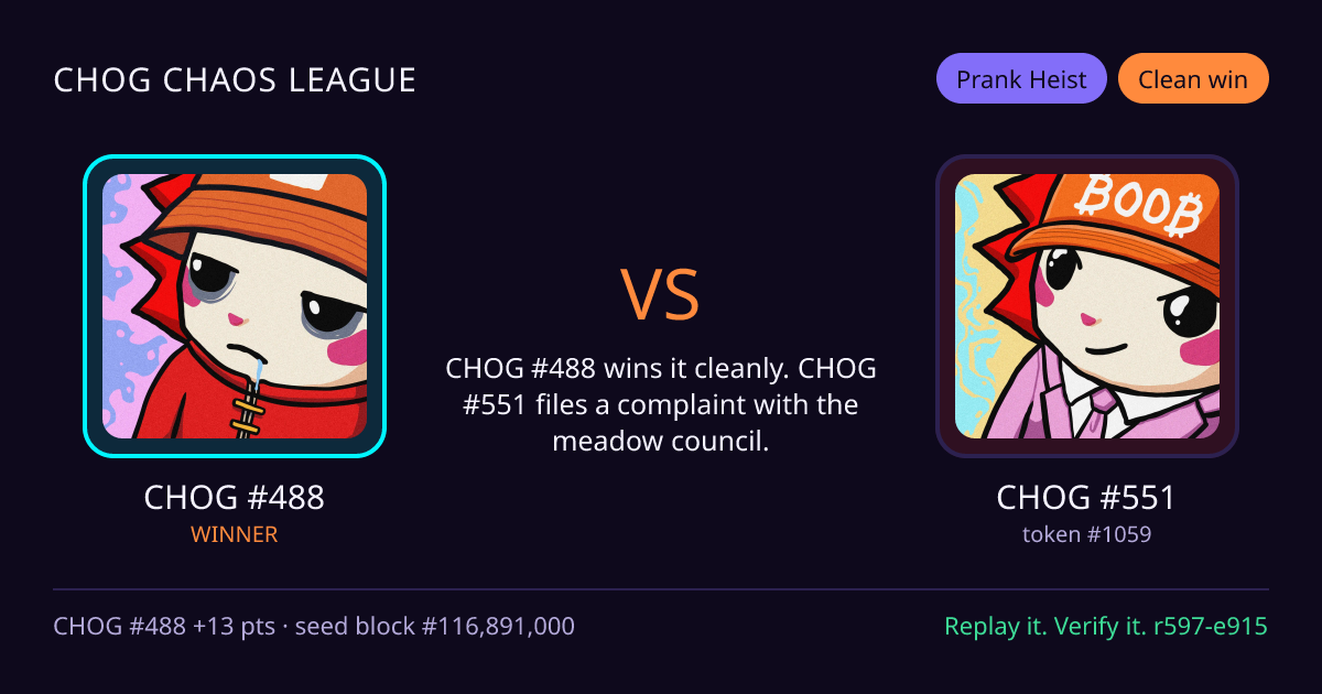 Highlight card: CHOG #488 versus CHOG #551