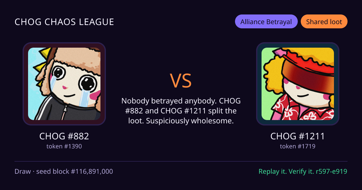 Highlight card: CHOG #882 versus CHOG #1211