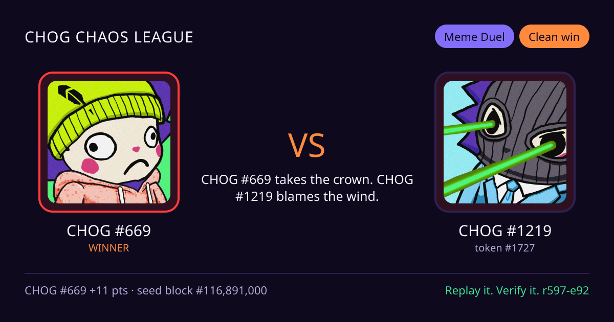 Highlight card: CHOG #669 versus CHOG #1219