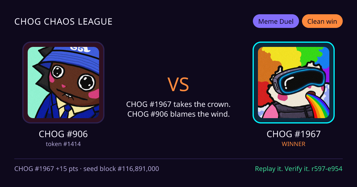 Highlight card: CHOG #906 versus CHOG #1967