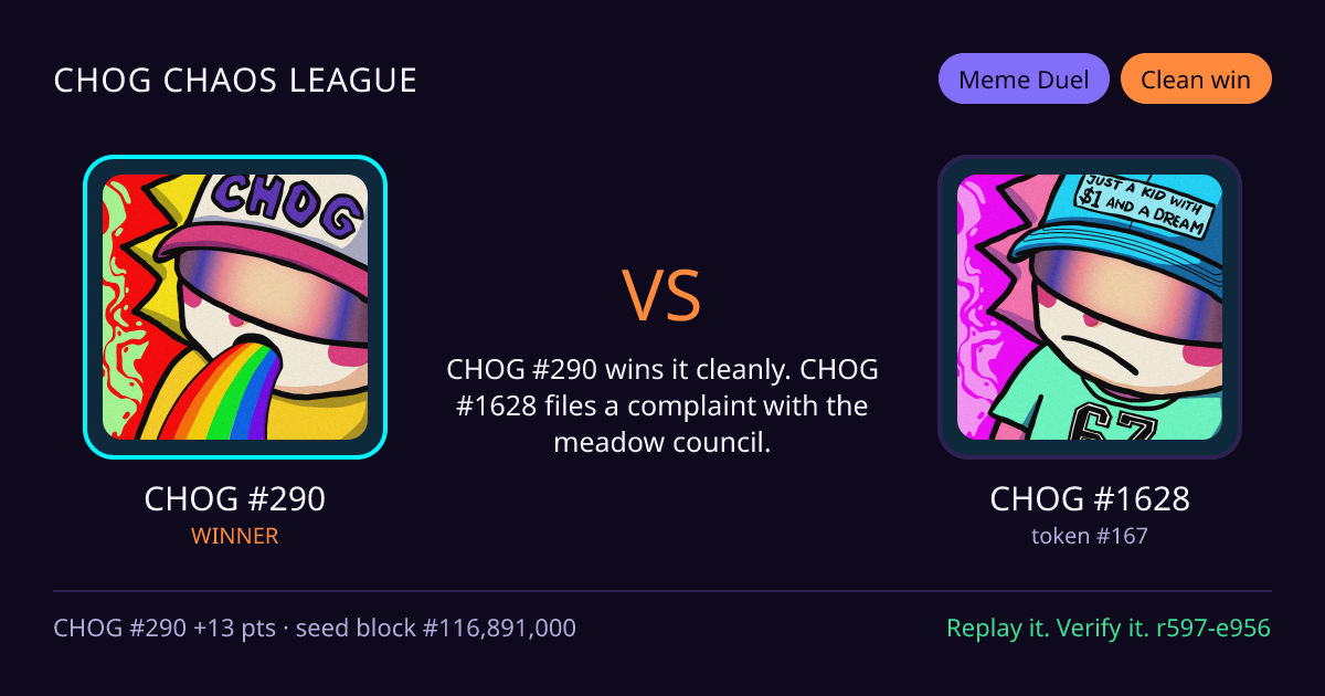 Highlight card: CHOG #290 versus CHOG #1628