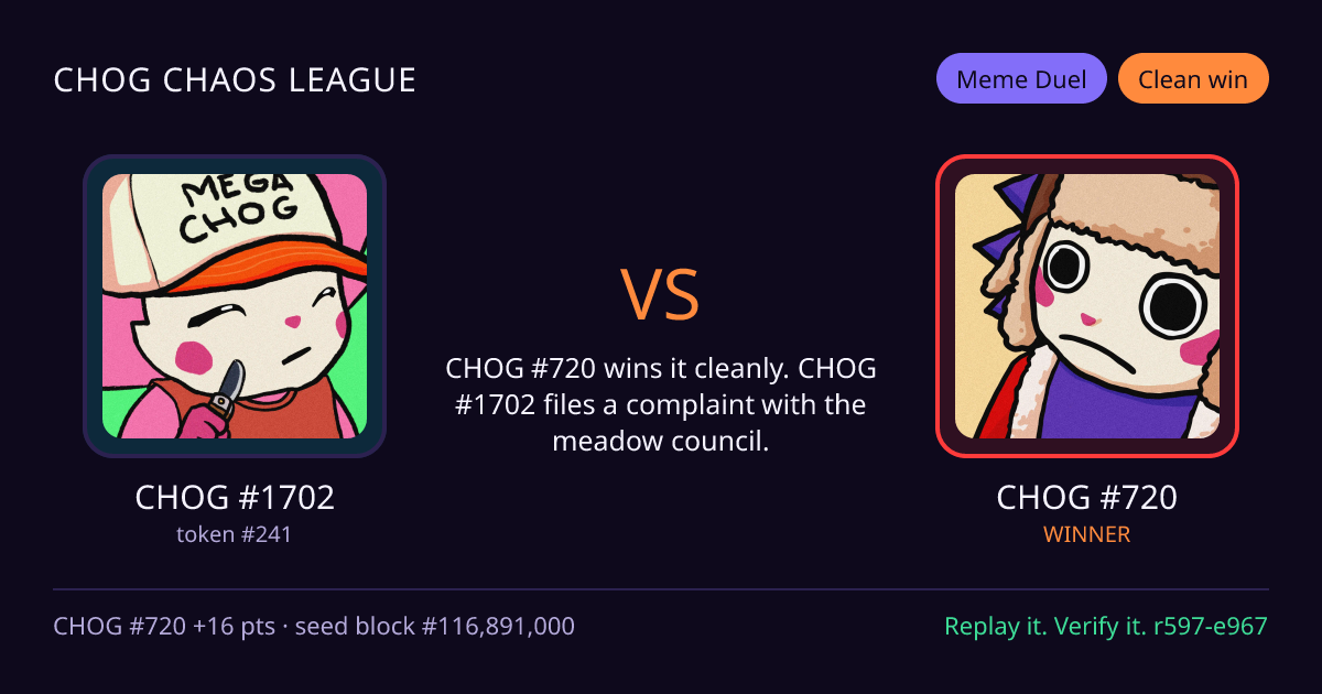 Highlight card: CHOG #1702 versus CHOG #720