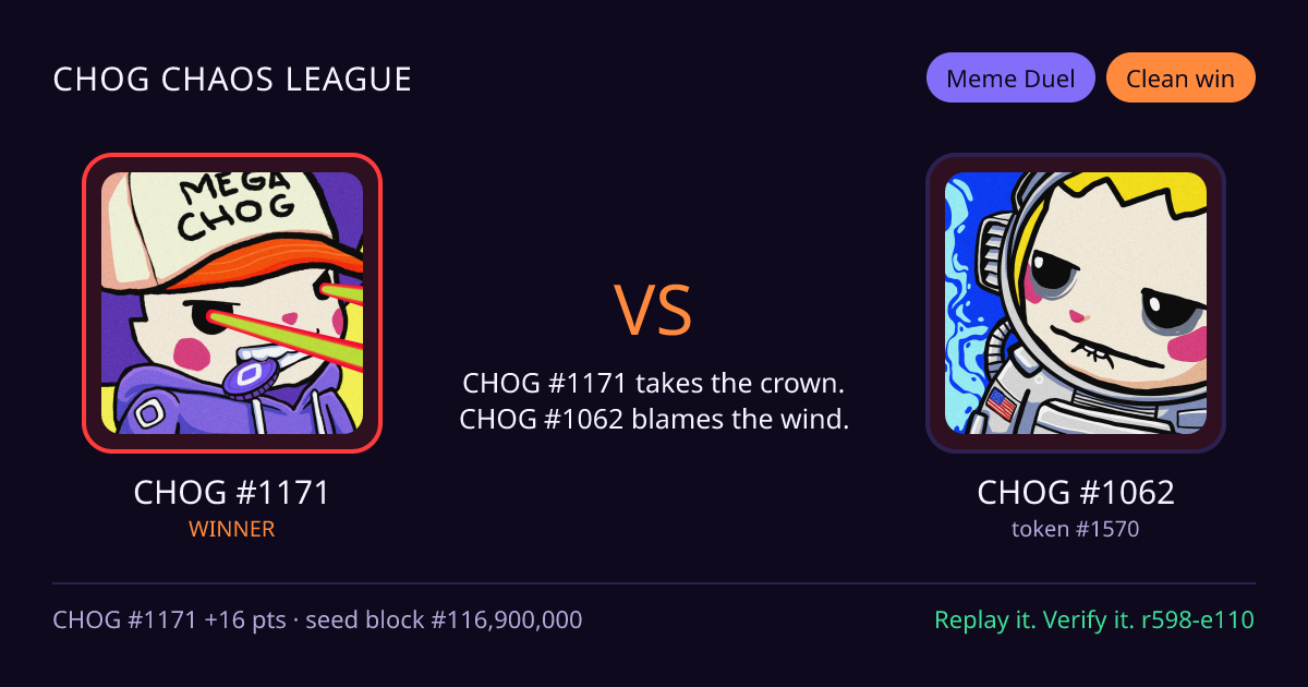 Highlight card: CHOG #1171 versus CHOG #1062