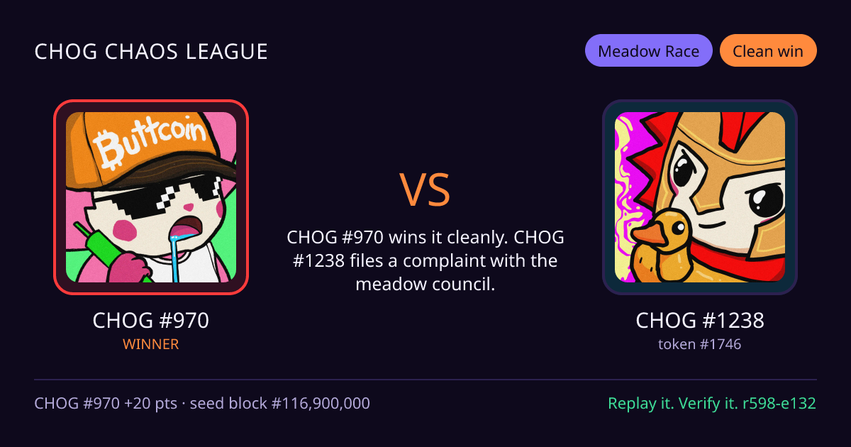 Highlight card: CHOG #970 versus CHOG #1238