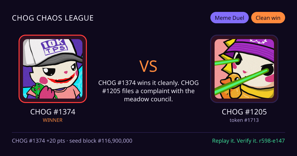 Highlight card: CHOG #1374 versus CHOG #1205