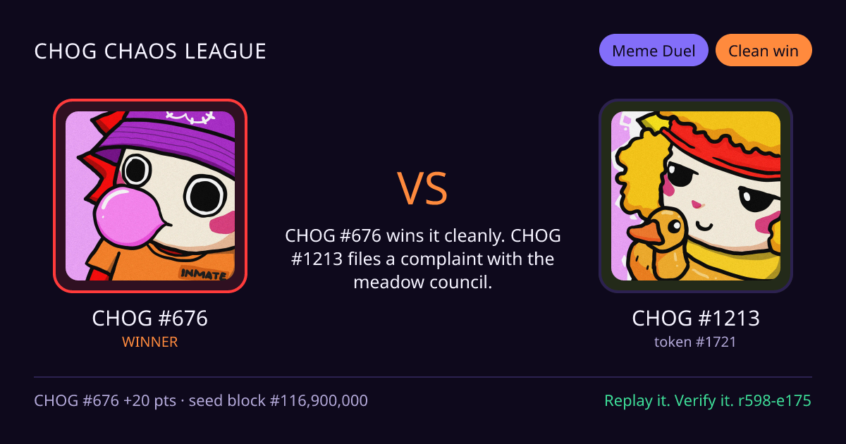 Highlight card: CHOG #676 versus CHOG #1213