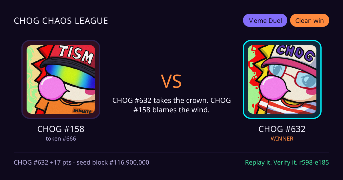 Highlight card: CHOG #158 versus CHOG #632