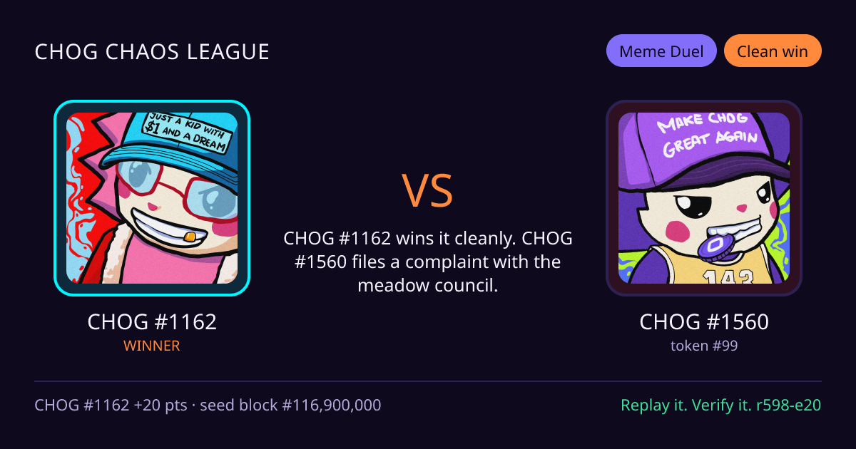 Highlight card: CHOG #1162 versus CHOG #1560
