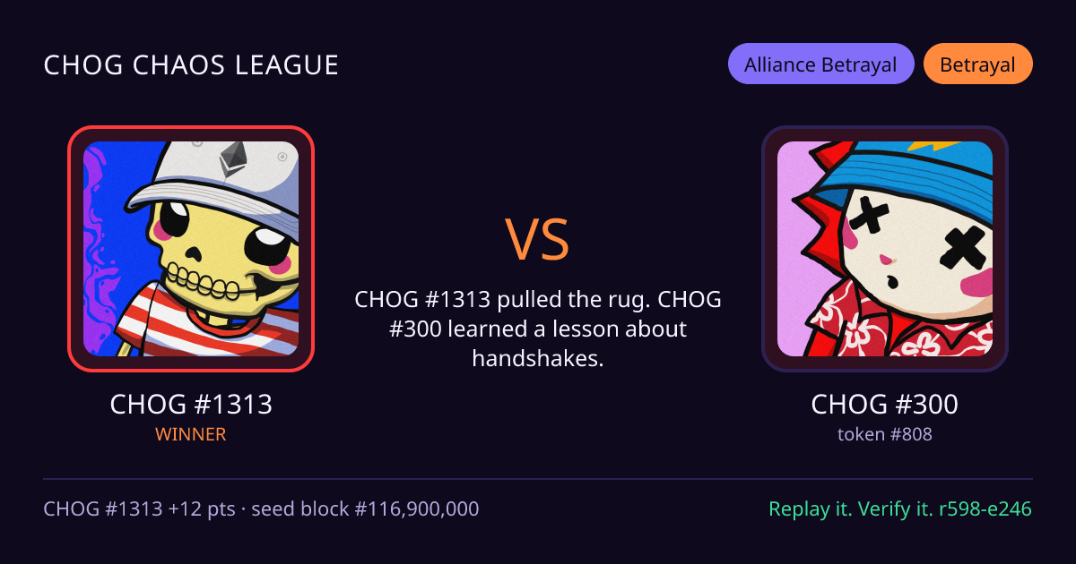 Highlight card: CHOG #1313 versus CHOG #300