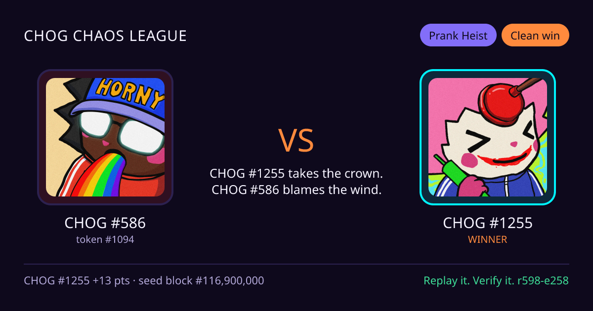 Highlight card: CHOG #586 versus CHOG #1255
