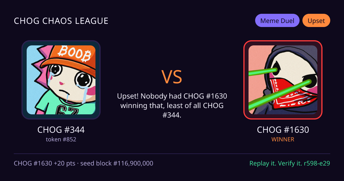 Highlight card: CHOG #344 versus CHOG #1630