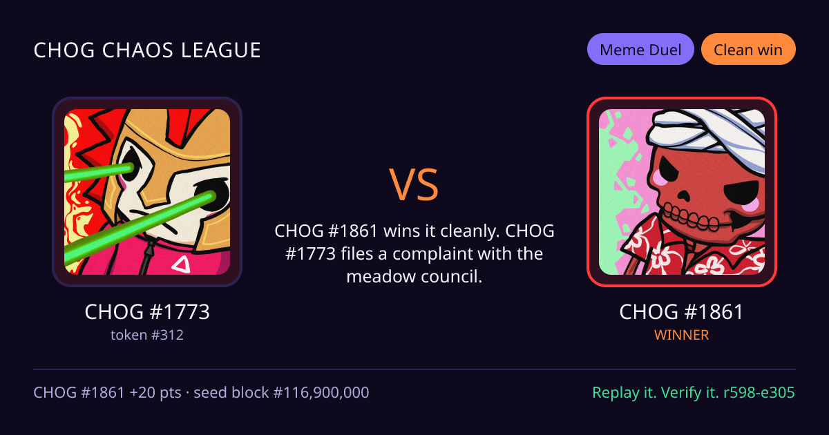 Highlight card: CHOG #1773 versus CHOG #1861