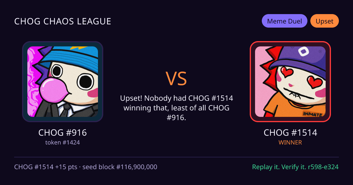 Highlight card: CHOG #916 versus CHOG #1514