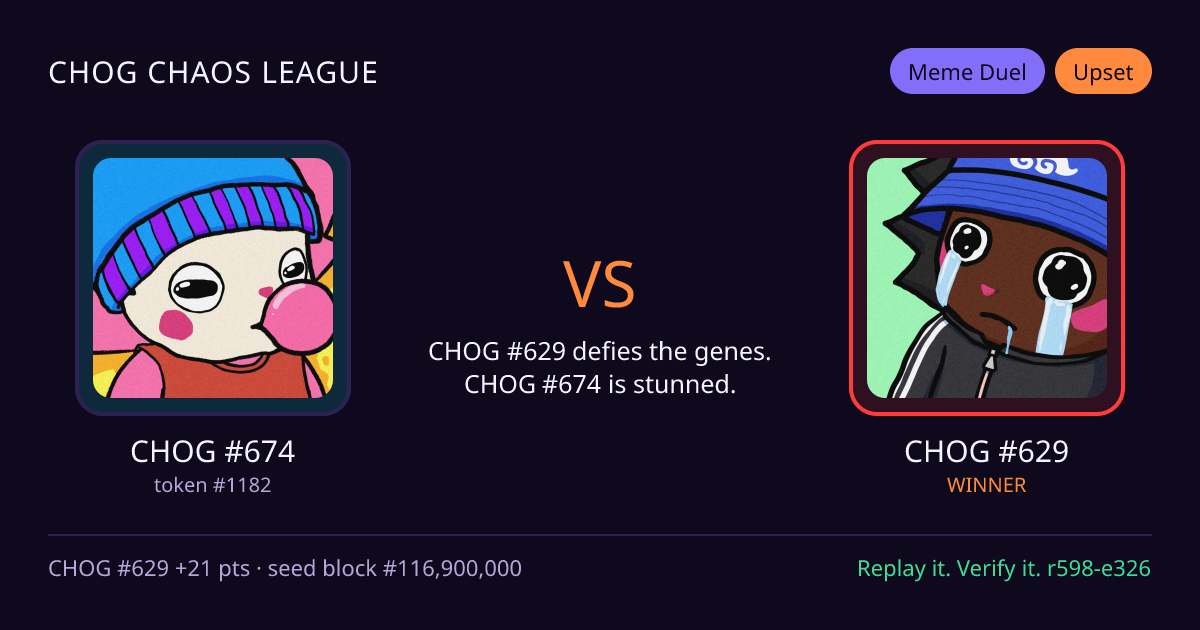 Highlight card: CHOG #674 versus CHOG #629