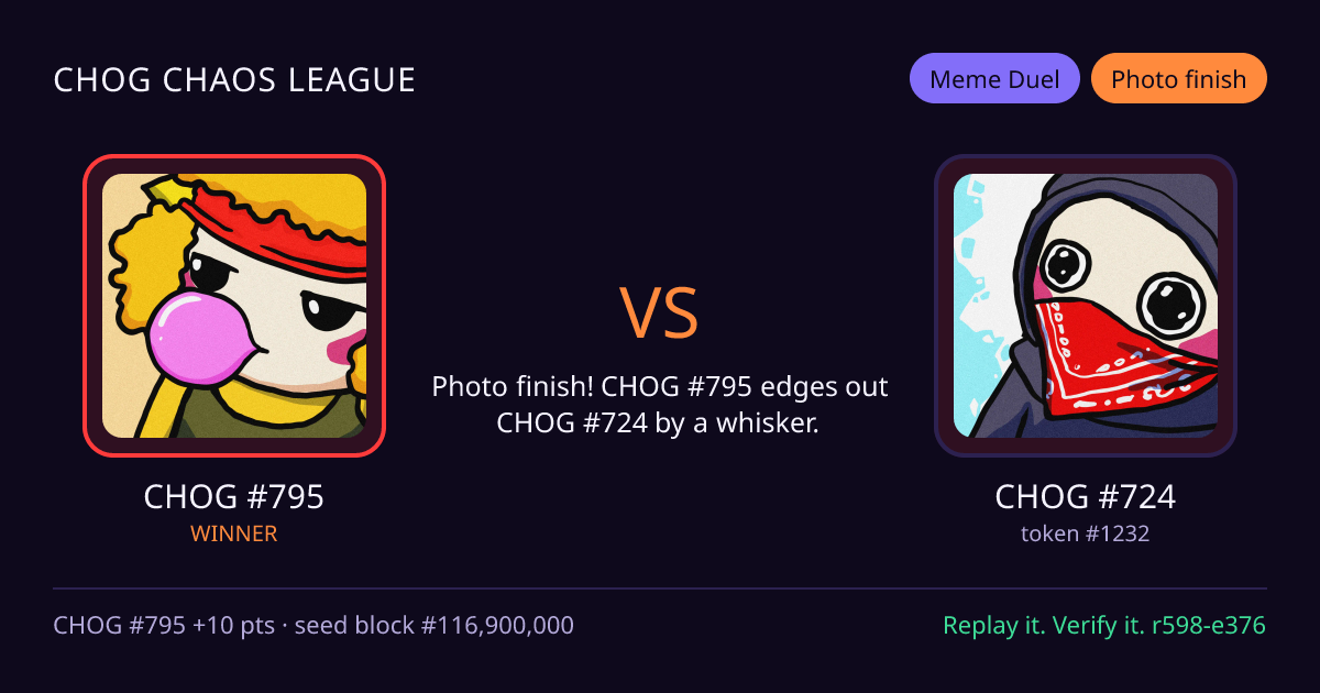 Highlight card: CHOG #795 versus CHOG #724