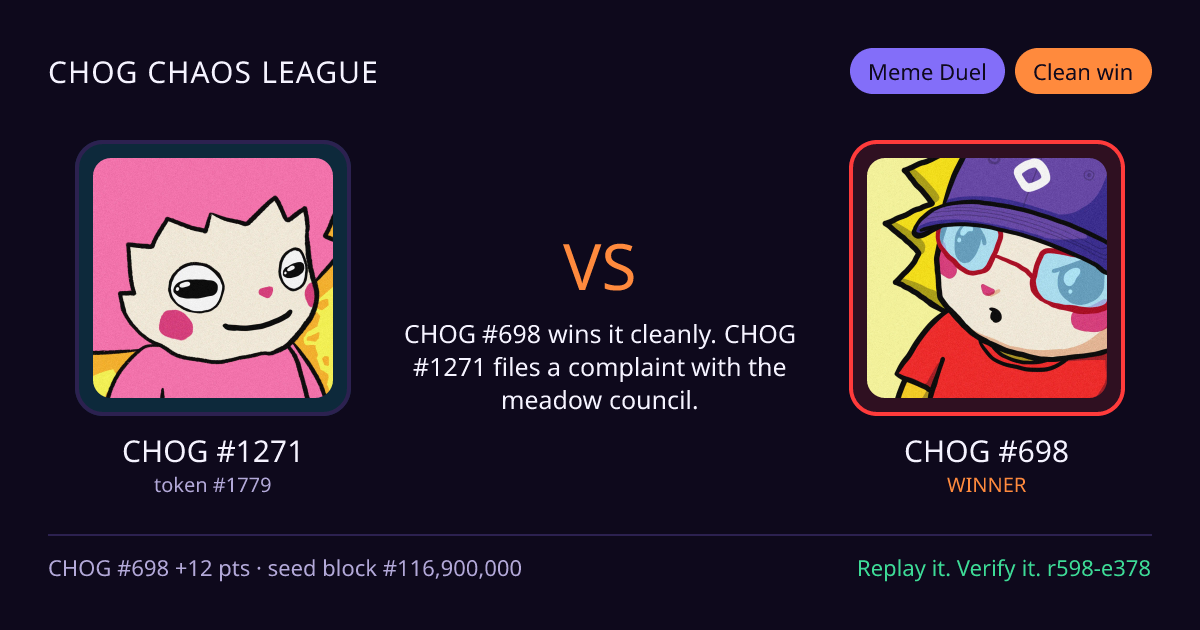 Highlight card: CHOG #1271 versus CHOG #698