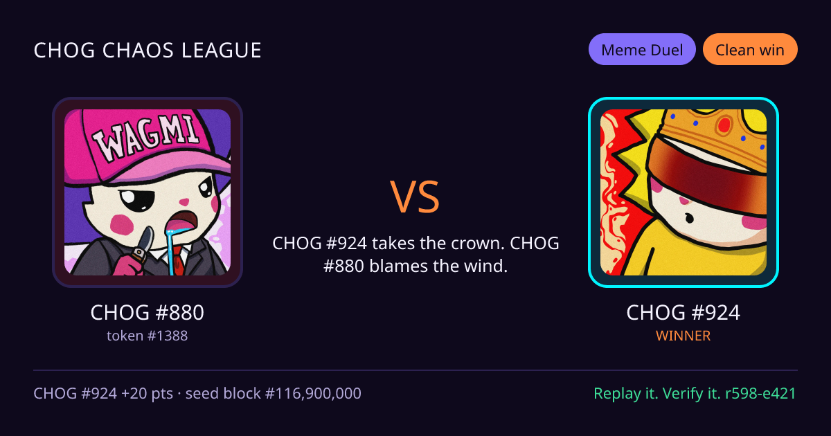 Highlight card: CHOG #880 versus CHOG #924