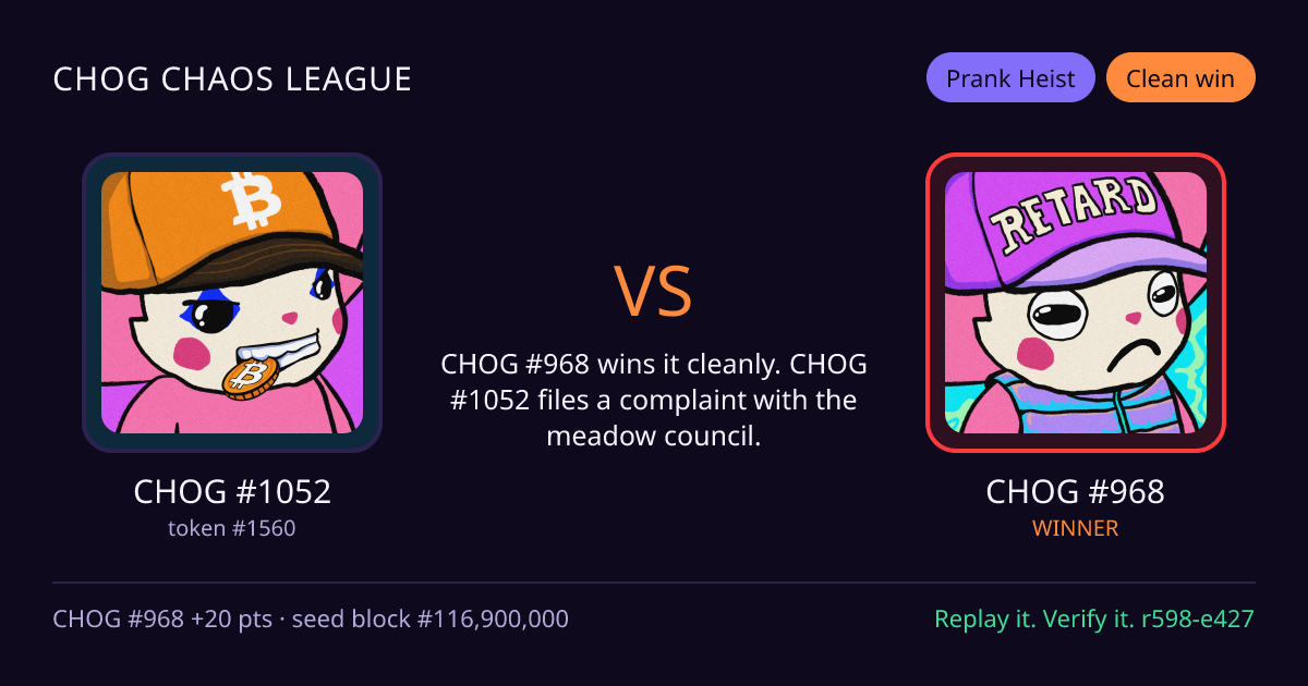 Highlight card: CHOG #1052 versus CHOG #968