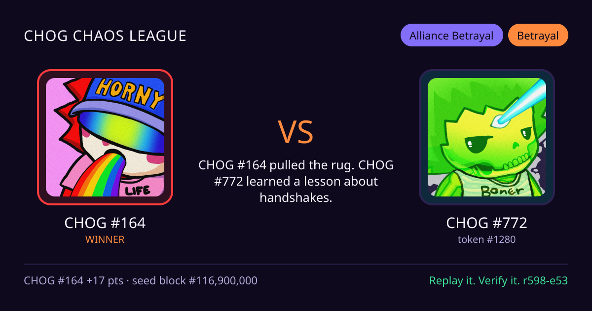 Highlight card: CHOG #164 versus CHOG #772