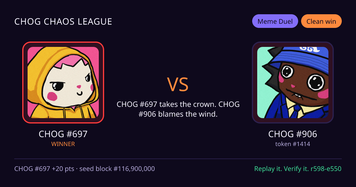 Highlight card: CHOG #697 versus CHOG #906
