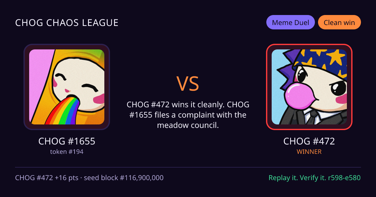 Highlight card: CHOG #1655 versus CHOG #472