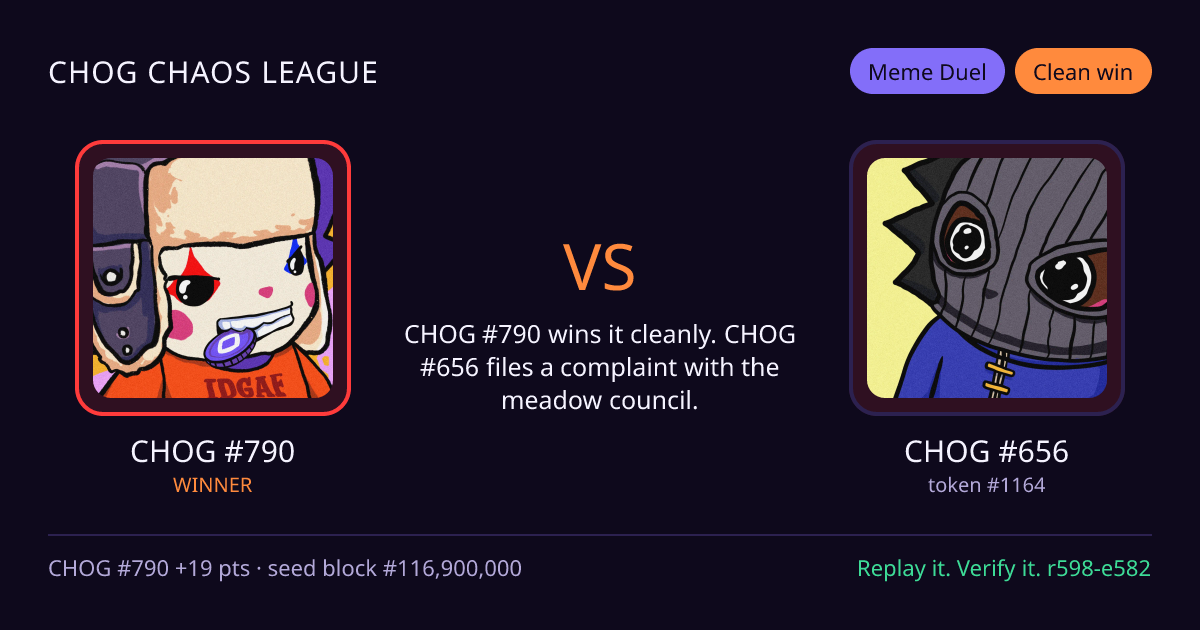 Highlight card: CHOG #790 versus CHOG #656