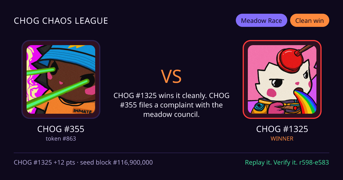 Highlight card: CHOG #355 versus CHOG #1325