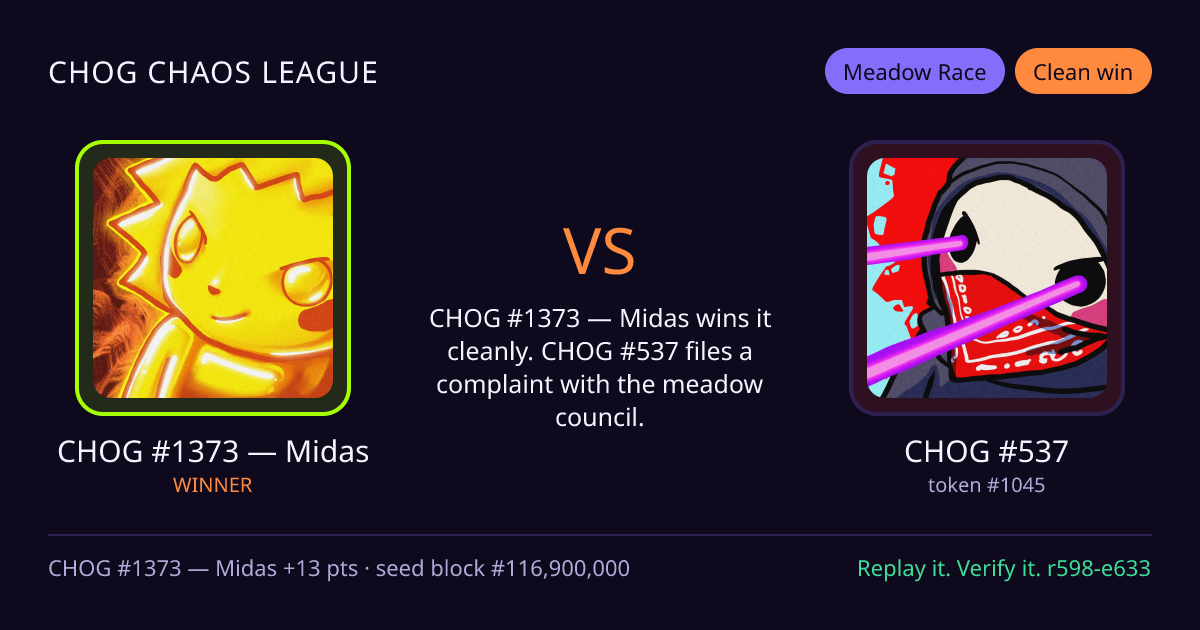 Highlight card: CHOG #1373 — Midas versus CHOG #537