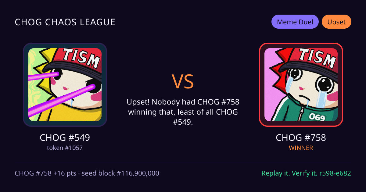 Highlight card: CHOG #549 versus CHOG #758