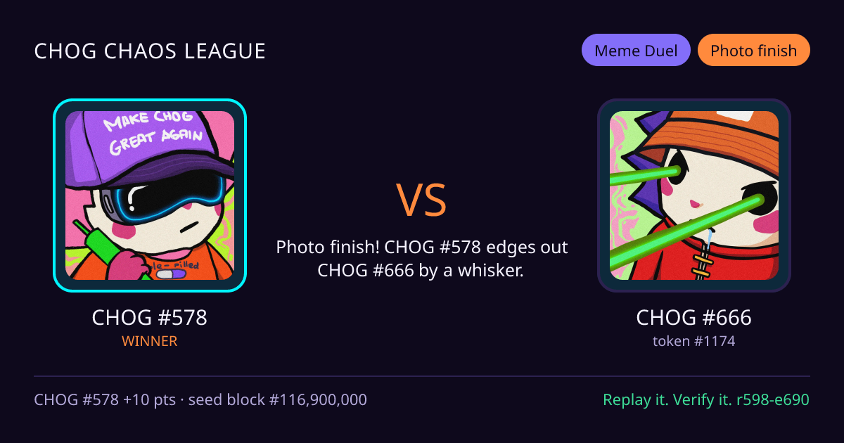 Highlight card: CHOG #578 versus CHOG #666