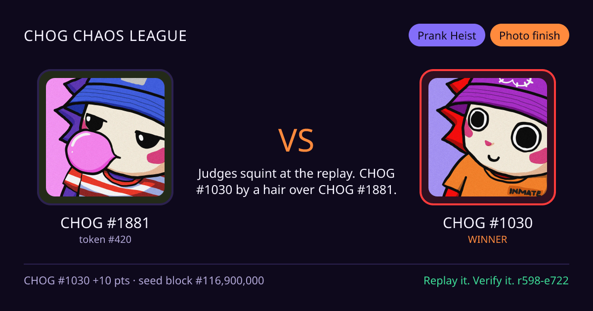 Highlight card: CHOG #1881 versus CHOG #1030