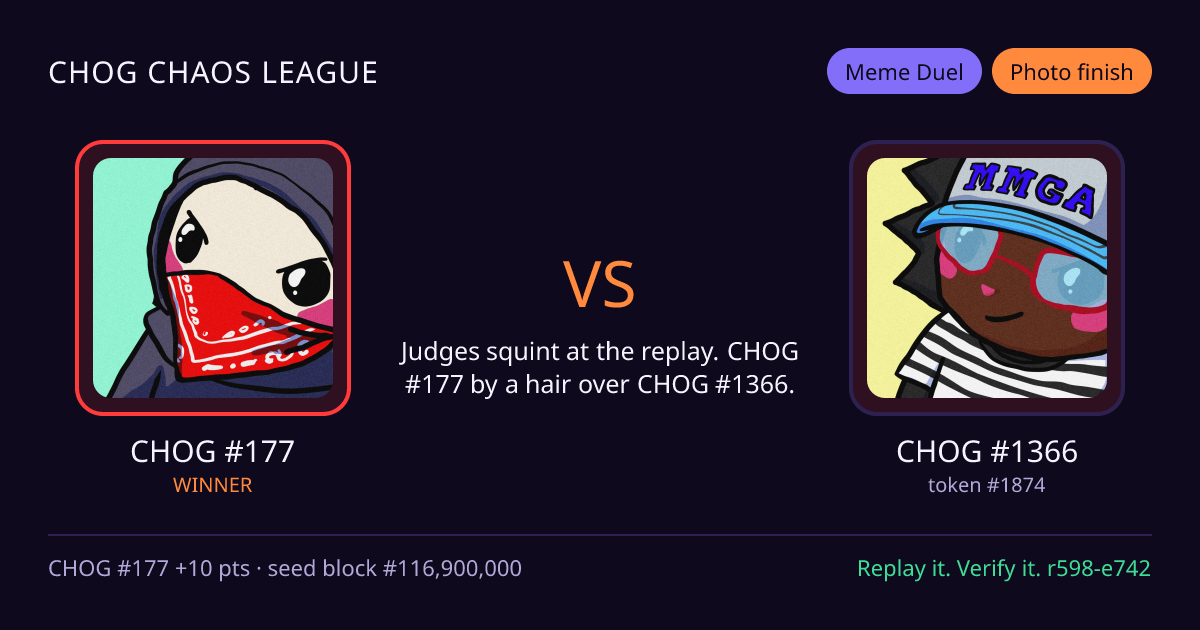 Highlight card: CHOG #177 versus CHOG #1366