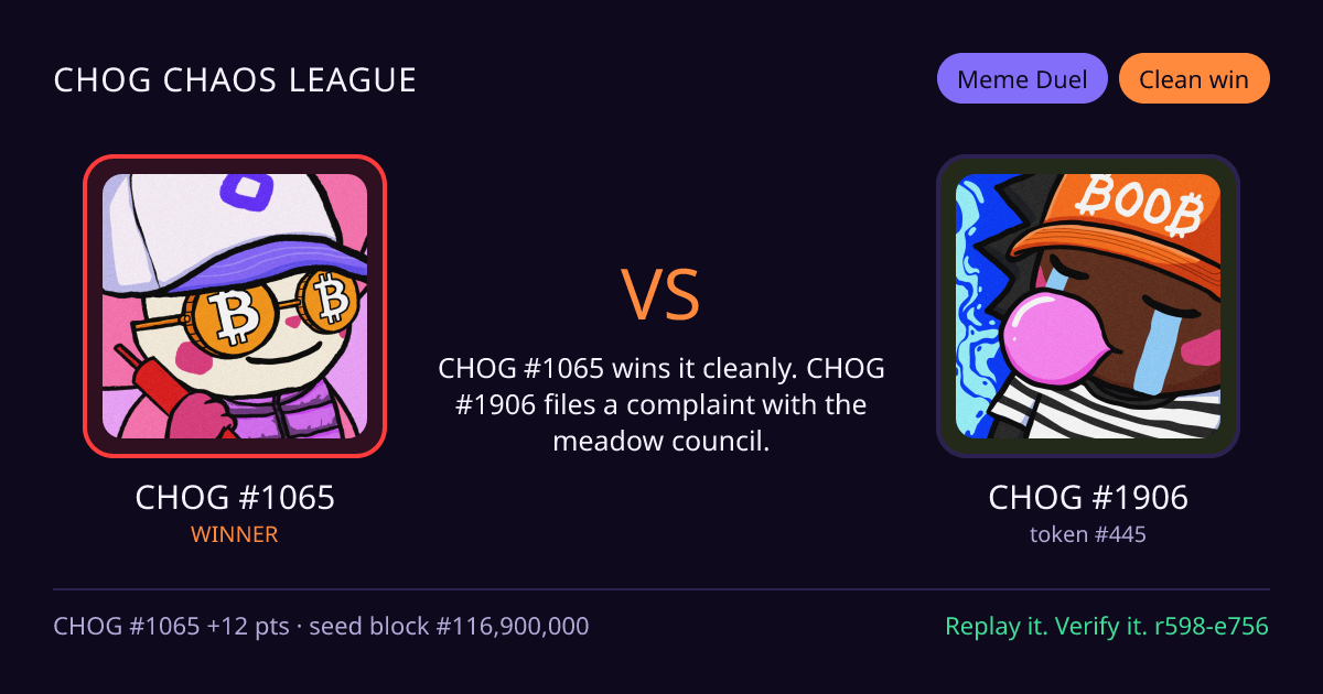 Highlight card: CHOG #1065 versus CHOG #1906