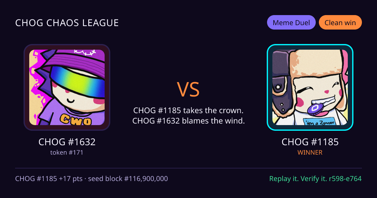 Highlight card: CHOG #1632 versus CHOG #1185