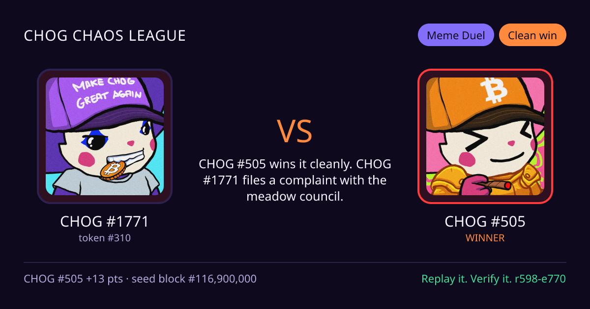 Highlight card: CHOG #1771 versus CHOG #505