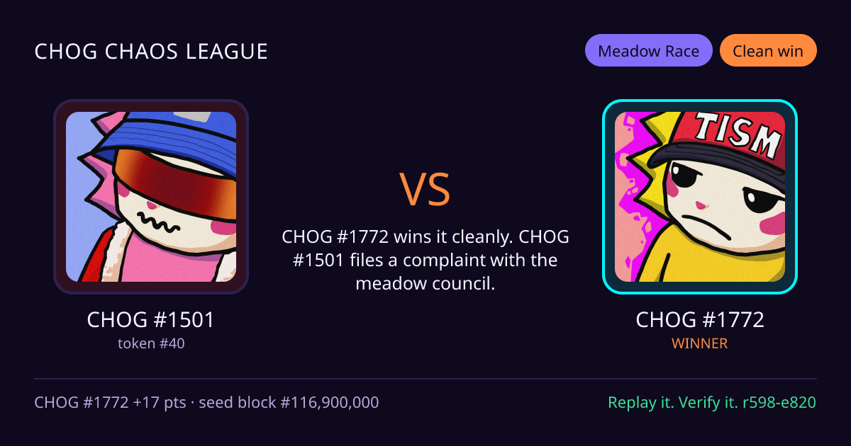Highlight card: CHOG #1501 versus CHOG #1772