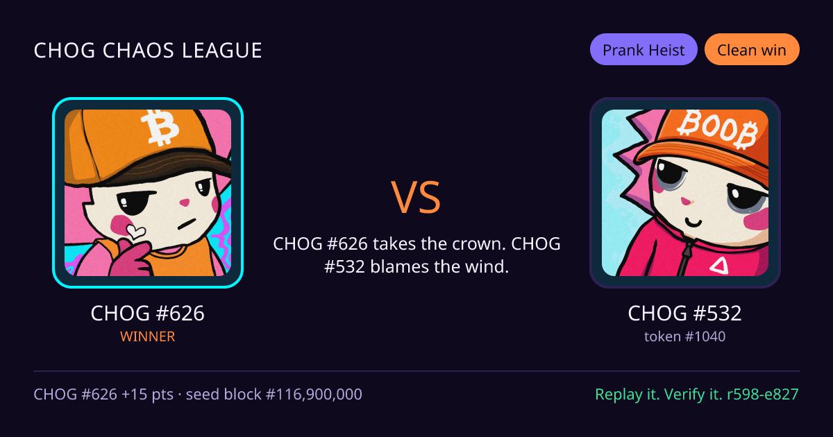 Highlight card: CHOG #626 versus CHOG #532