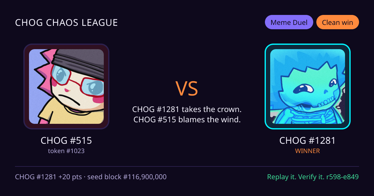 Highlight card: CHOG #515 versus CHOG #1281
