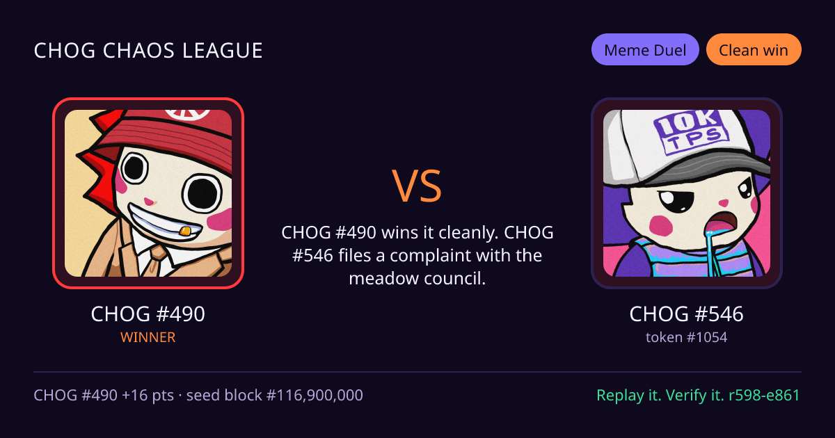 Highlight card: CHOG #490 versus CHOG #546
