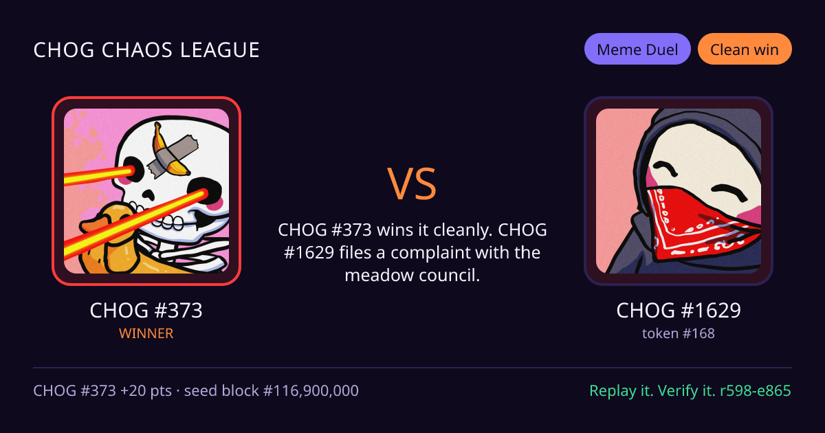 Highlight card: CHOG #373 versus CHOG #1629