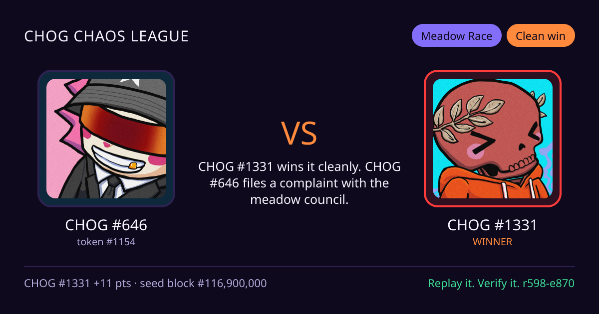 Highlight card: CHOG #646 versus CHOG #1331